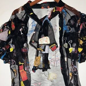 Paris black sheer blouse with puffy sleeves